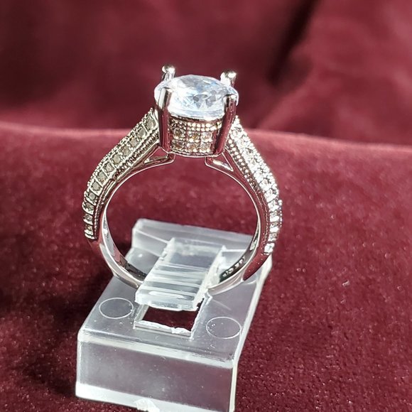 Xena Engagement Ring - 18K Platinum Plated Copper - Pave CZ- Crown Setting. - Picture 13 of 16